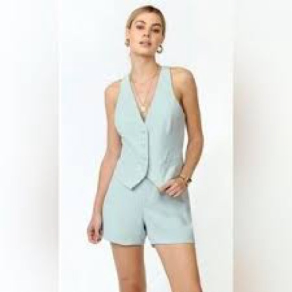 Women's Light Blue Vest and Shorts Set